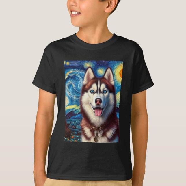 Siberian husky Hund Art Van Gogh Starry Night Sibe T Shirt (Framsida)