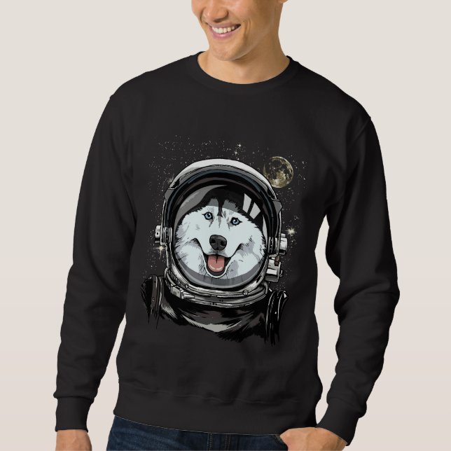Siberian husky Hund Astronaut Space Exploration As Lång Ärmad Tröja (Framsida)