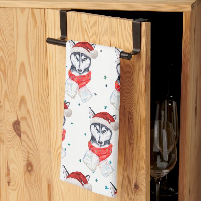 Siberian husky Hund aveln julstjärnor Kökshandduk (Thirds Fold)