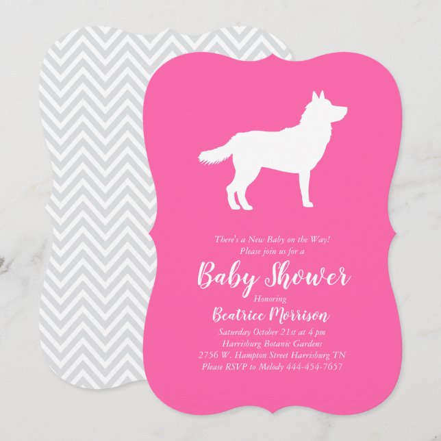 Siberian husky Hund Baby Shower Girl Rosa Inbjudningar (Fram/baksida)
