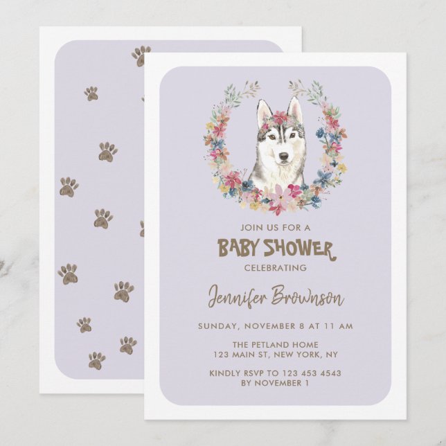 Siberian husky Hund Baby Shower Inbjudningar (Fram/baksida)
