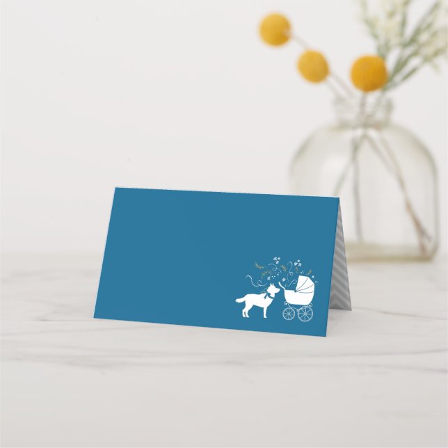 Siberian husky Hund Baby Shower Puppy Blue Boy Placeringskort (Framsida)