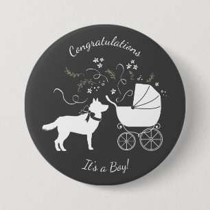 Siberian husky Hund Baby Shower Puppy Grått Knapp