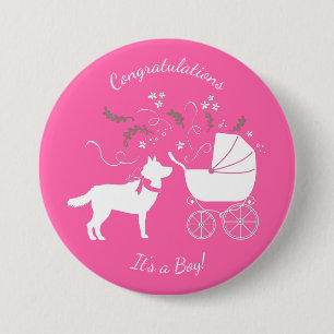 Siberian husky Hund Baby Shower Puppy Rosa Girl Gi Knapp