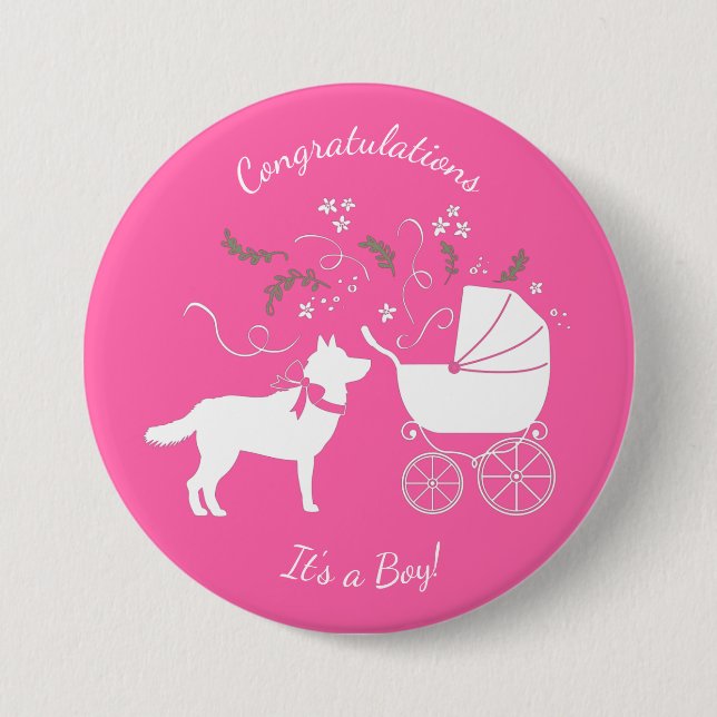 Siberian husky Hund Baby Shower Puppy Rosa Girl Gi Knapp (Framsida)