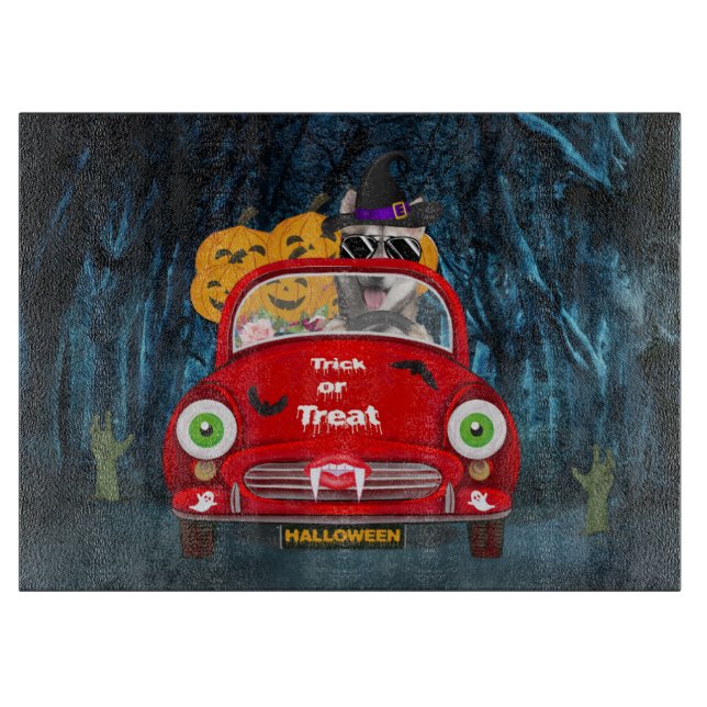 Siberian husky Hund-bilsscenario Halloween (Framsidan)