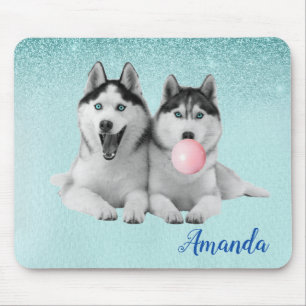 Siberian Husky Hund Blå Bubble Gum Musmatta