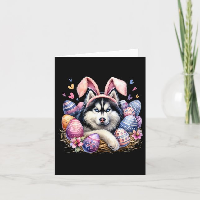 Siberian husky Hund Bunny Öron Påsk Kort (Framsida)