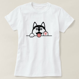 Siberian husky hund, Cute tassar uppåt över väggen T Shirt