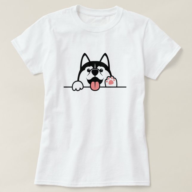 Siberian husky hund, Cute tassar uppåt över väggen T Shirt (Design framsida)