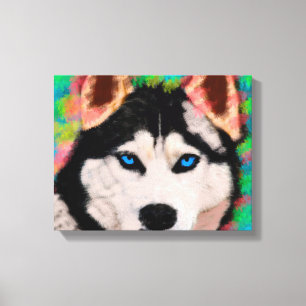 Siberian Husky Hund Färgrik Konst Vatten Färg Måla Canvastryck
