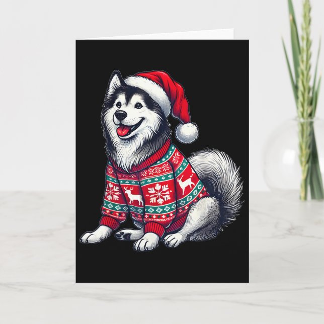 Siberian Husky Hund Fula Jultröja Tomtehatt Jul Kort (Framsida)
