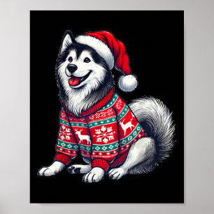 Siberian Husky Hund Fula Tröja Tomtehatt Jul Poster