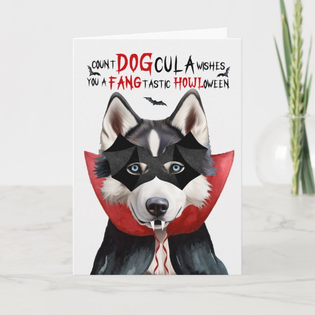 Siberian husky Hund Funny Count DOGcula Halloween Helgkort (Framsida)