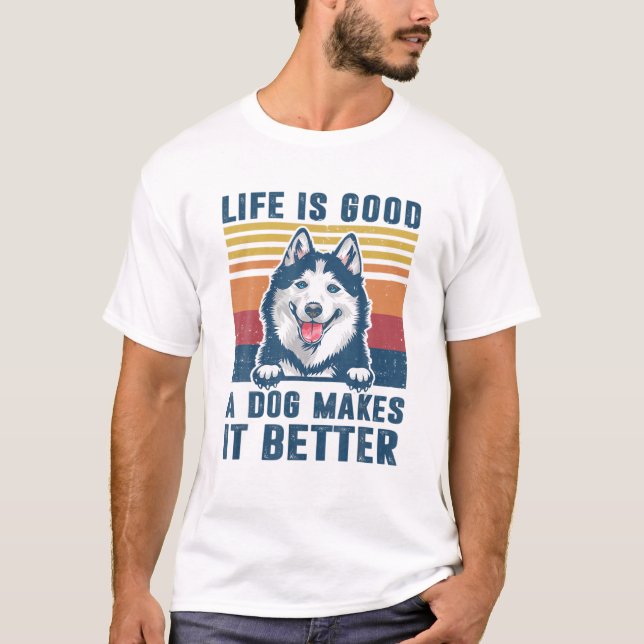 Siberian husky Hund ger Rolig hund Manar Wom Pappa T Shirt (Framsida)