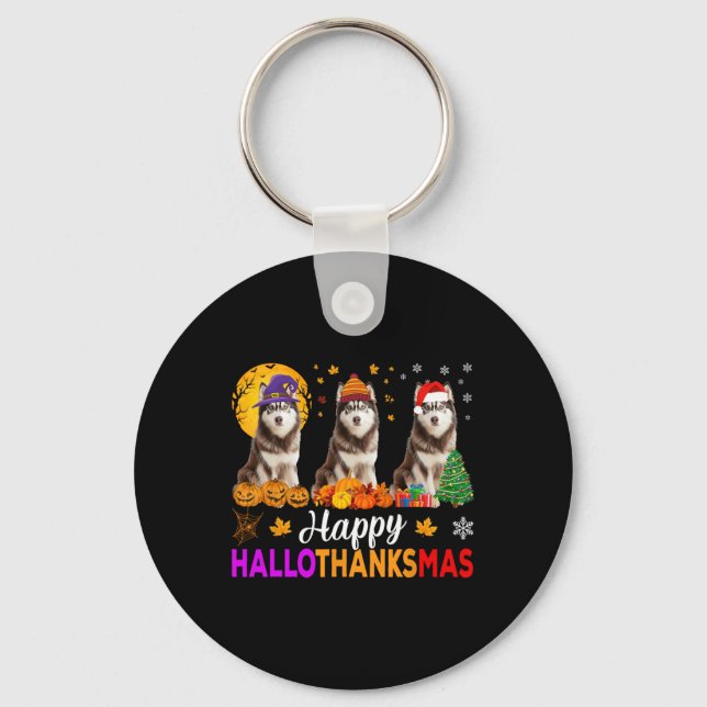 Siberian husky Hund Halloween jul HalloTack Nyckelring (Framsida)