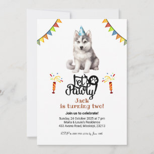 Siberian husky Hund Hat Låt oss Pawty Birthday Inbjudningar