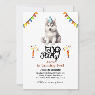Siberian husky Hund Hat Låt oss Pawty Birthday Inbjudningar