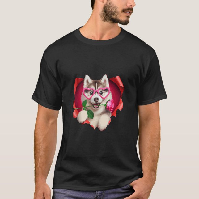 Siberian husky Hund Hjärtglasögon Älskare Ro Valen T Shirt (Framsida)