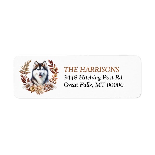Siberian husky Hund höstas Returadress Etikett (Framsidan)