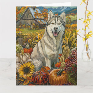 Siberian Husky Hund Höstskörd Thanksgiving Kort