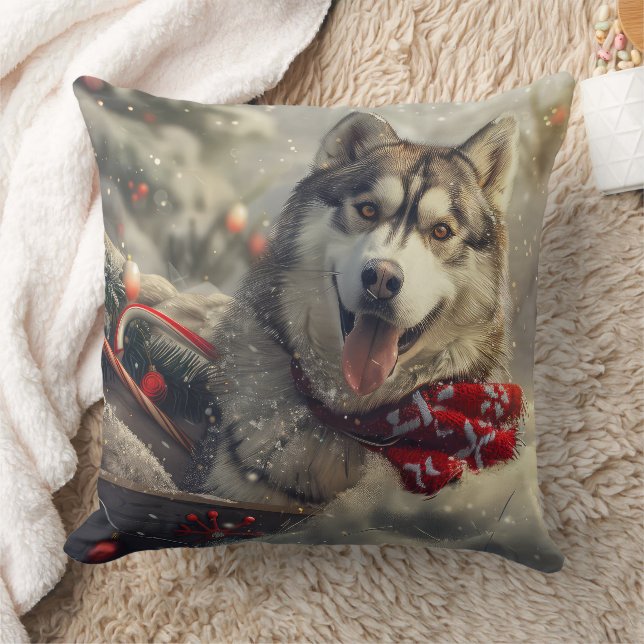 Siberian Husky Hund Jul Festlig Kudde (Filt)