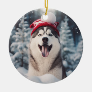 Siberian husky Hund jul Keepsaké Julgransprydnad Keramik