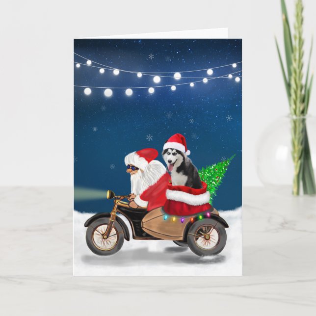 Siberian Husky Hund Jul Tomte   Kort (Framsida)