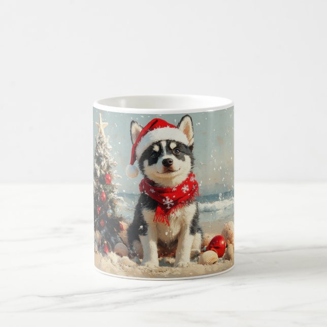 Siberian Husky Hund Jul Vintage Strand Kaffemugg (Center)
