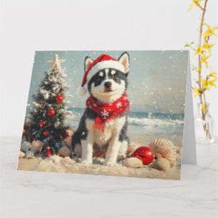 Siberian Husky Hund Jul Vintage Strand Kort