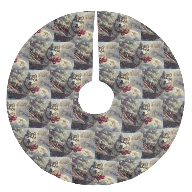 Siberian husky Hund julafton Julgransmatta Borstad Polyester (Framsidan)