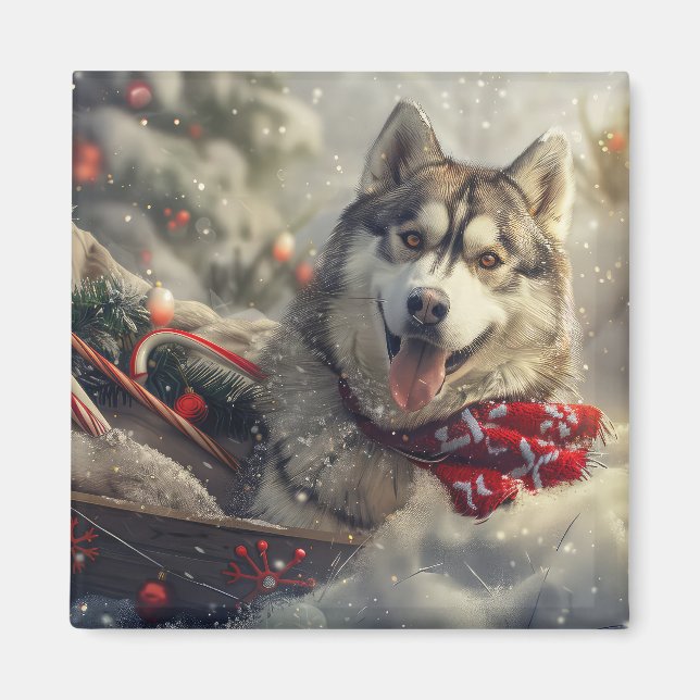 Siberian husky Hund julafton Magnet (Framsidan)