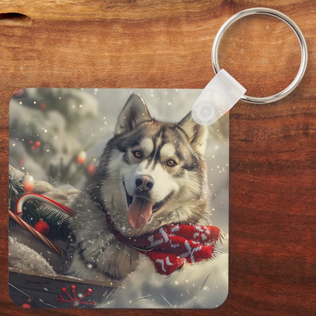 Siberian husky Hund julafton Nyckelring (Baksida)