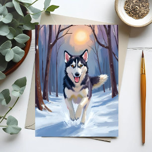 Siberian Husky Hund Målning Vinter Vykort