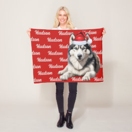Siberian husky Hund med Namn under mönstrad jul Fleecefilt