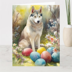 Siberian husky Hund med Påskägg Helgdag Kort