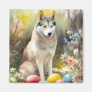 Siberian husky Hund med Påskägg Helgdag Magnet