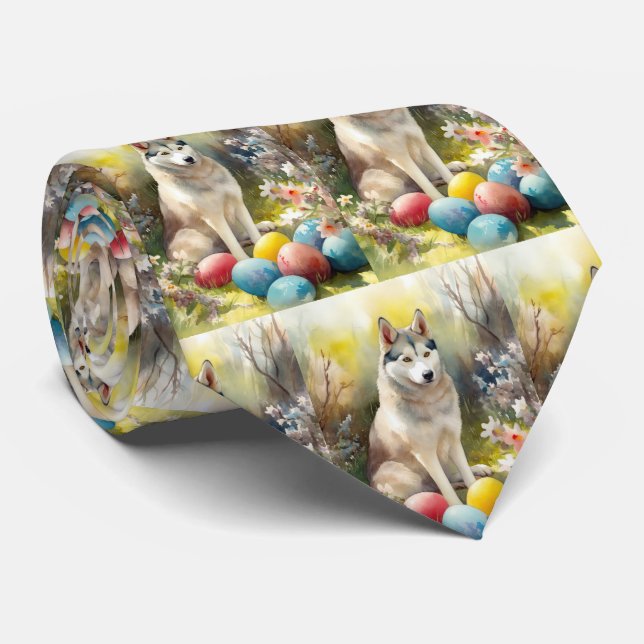 Siberian Husky Hund med påskägg Semester  Slips (Rullad)