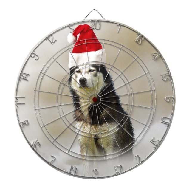 Siberian husky Hund med Santa Hat i Snö Piltavla (Framsidan)