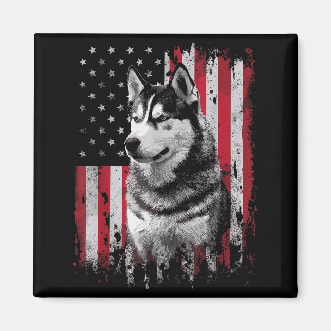 Siberian Husky Hund Pappa Mamma Amerika 4 juli Magnet (Framsidan)