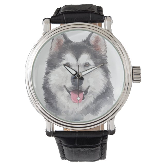 Siberian husky Hund Pet Watercolor Armbandsur (Framsida)