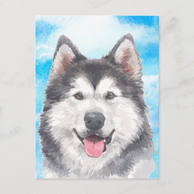 Siberian husky Hund Pet Watercolor Vykort (Framsida)