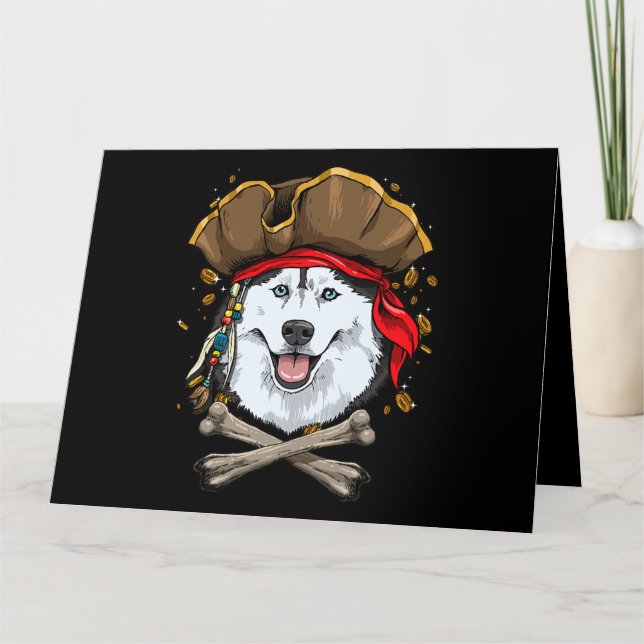 Siberian husky Hund Pirat Jolly Roger Flagga Cross Kort (Framsida)