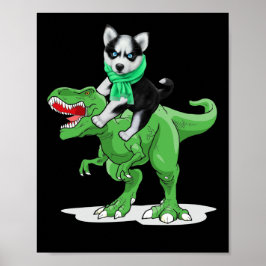 Siberian husky Hund Riding Dinosaur Coola Hallowee Poster