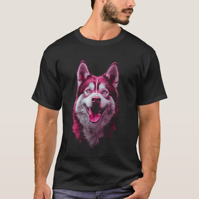 Siberian Husky Hund Rosa T Shirt (Framsida)