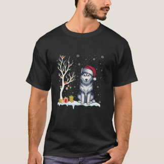 Siberian husky Hund Santa Hat Festive Träd Light X T Shirt