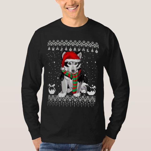 Siberian husky Hund Santa Hat Julafton Ugly T Shirt (Framsida)