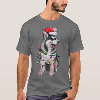 Siberian husky Hund Santa Hat Julgran Ljus T Shirt
