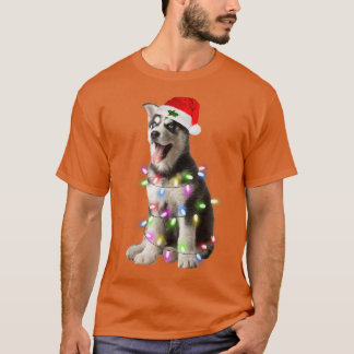 Siberian husky hund Santa Julgran Ljus Xma T Shirt