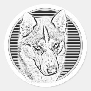 siberian husky Hund schwarz/weiß Kreis Streifen Runt Klistermärke